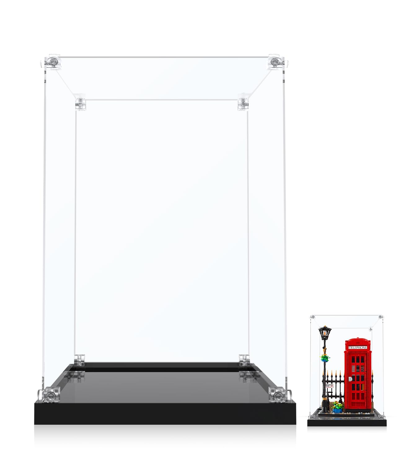 iCuanuty Acryl Vitrine für Lego Ideas Red London Telefonzelle 21347, Staubgeschützte Aufbewahrung und Organisation, Idea