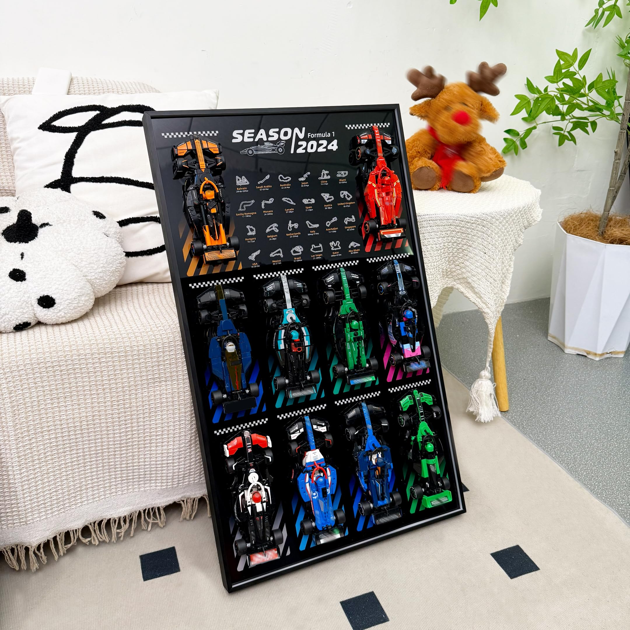 ICUANUTY Display Wandtafel für Lego Geschwindigkeitschampions 10-in-1 F1 Auto 77242-77249, Wanddekoration für Legospaces